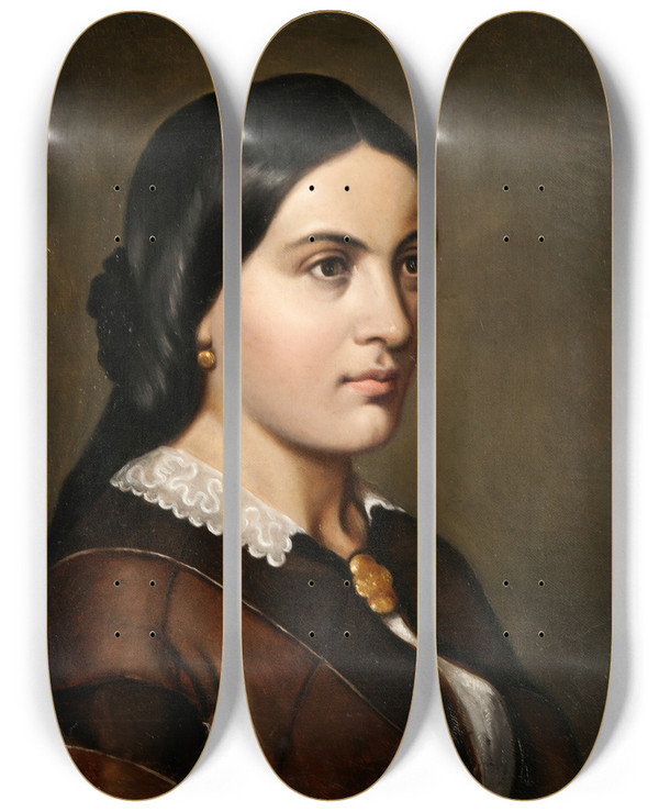 Triptych art skateboard deck of Augusta Borg Portrait Of A Lady by Augusta Borg (1826-1914)