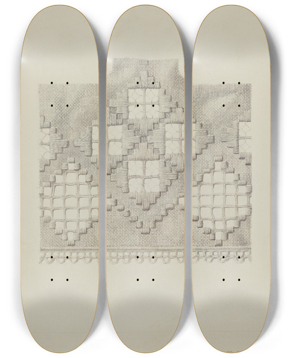 Triptych art skateboard deck of Wilford H Shurtliff Hardanger by Wilford H Shurtliff