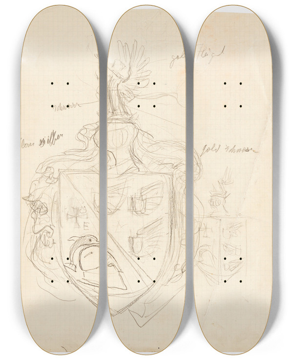 Triptych art skateboard deck of Franz Von Matsch Entwurf Fr Ein Familienwappen_1 by Franz Von Matsch (1861-1942)