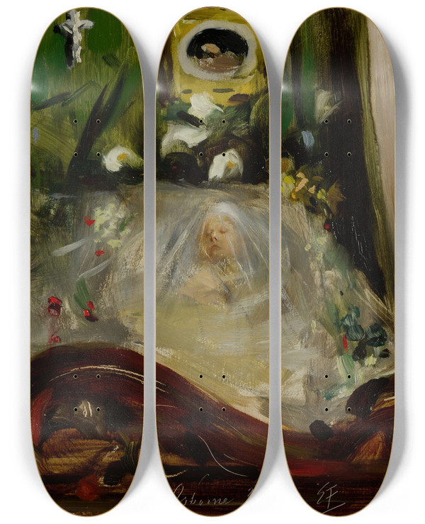 Triptych art skateboard deck of Emil Fuchs Queen Victoria Lying In State by Emil Fuchs (1866-1929)
