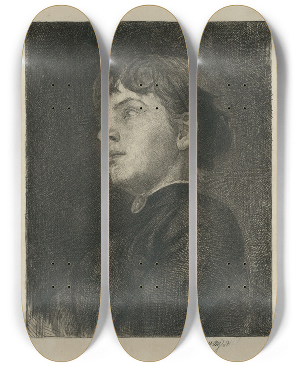 Triptych art skateboard deck of Kos Aranyossy Podobize Mladej Eny by kos Aranyossy