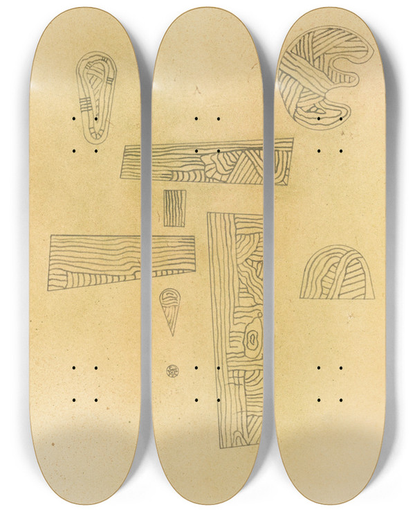 Triptych art skateboard deck of Wassily Kandinsky Fragmente by Wassily Kandinsky (1866-1944)