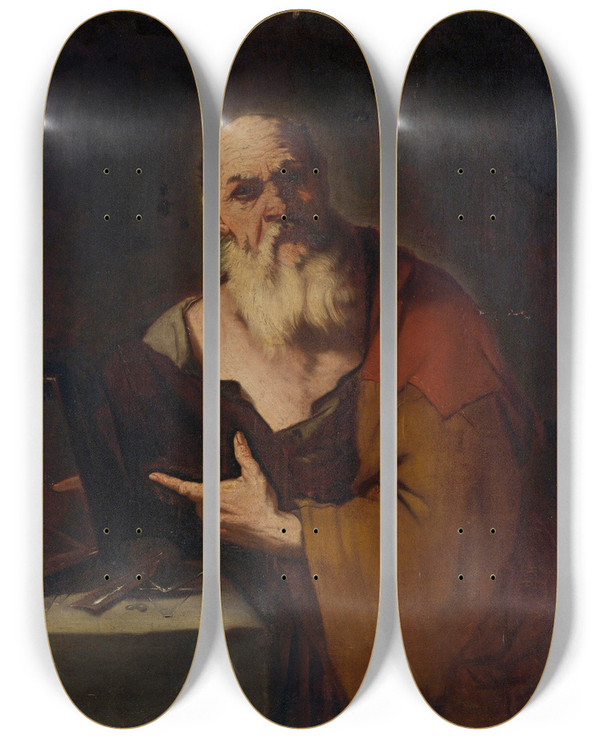 Triptych art skateboard deck of Luca Giordano Socrates by Luca Giordano (1634-1705)