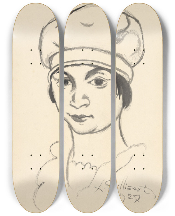 Triptych art skateboard deck of Lon Spilliaert Vrouw Met Baret by Leon Spilliaert (1881-1946)