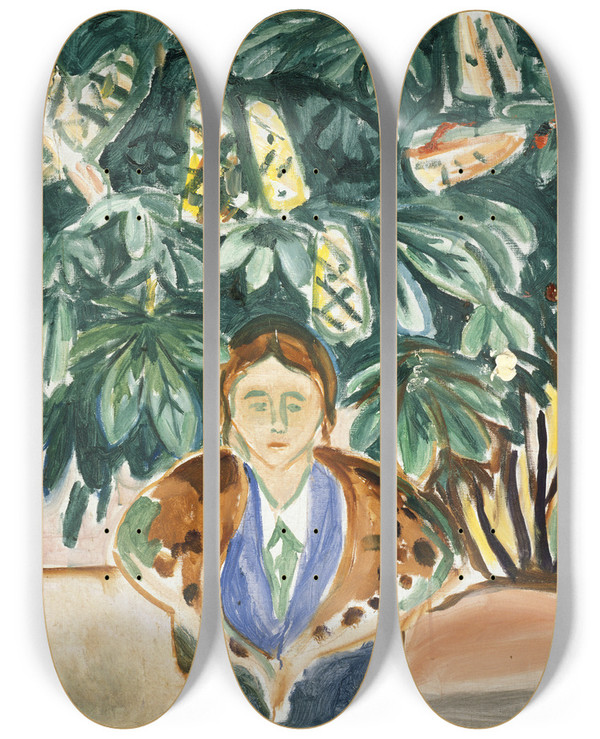 Triptych art skateboard deck of Edvard Munch Under The Chestnut Tree by Edvard Munch (1863-1944)