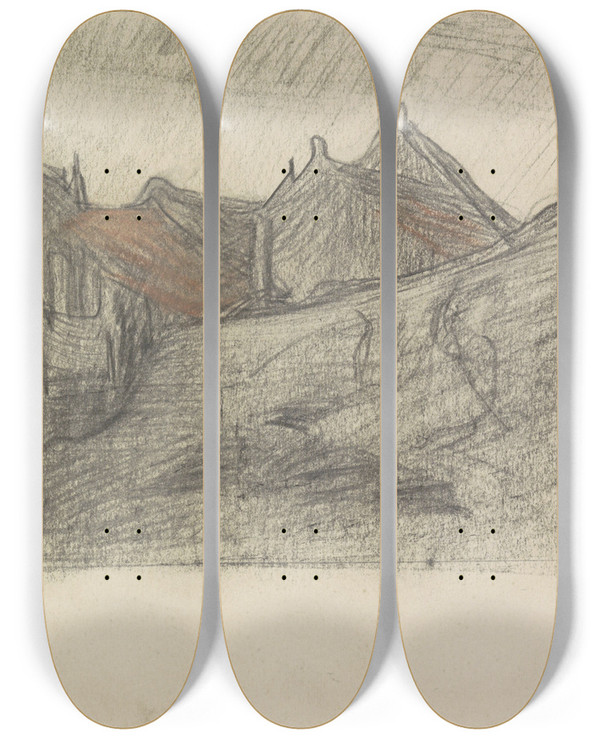 Triptych art skateboard deck of Jan Veth Groepje Huizen by Jan Veth (1864-1925)