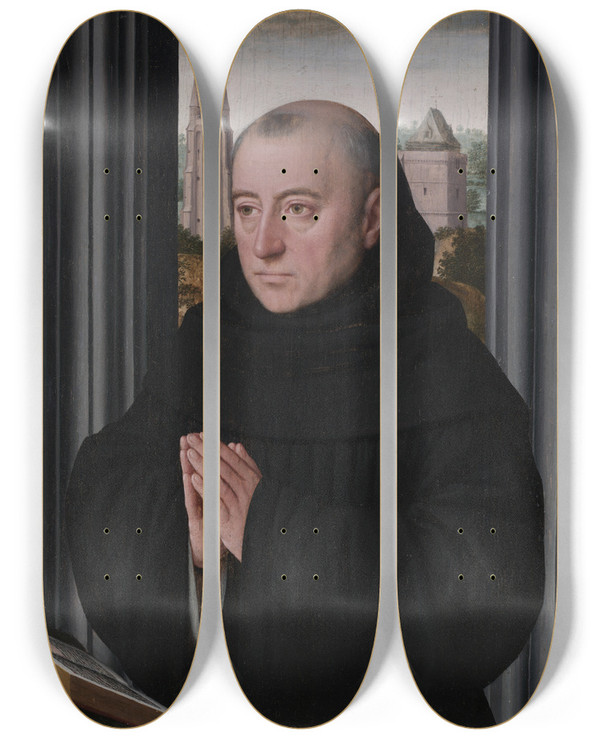 Triptych art skateboard deck of Gerard David Portrait Of A Monk by Gerard David (1460-1523)
