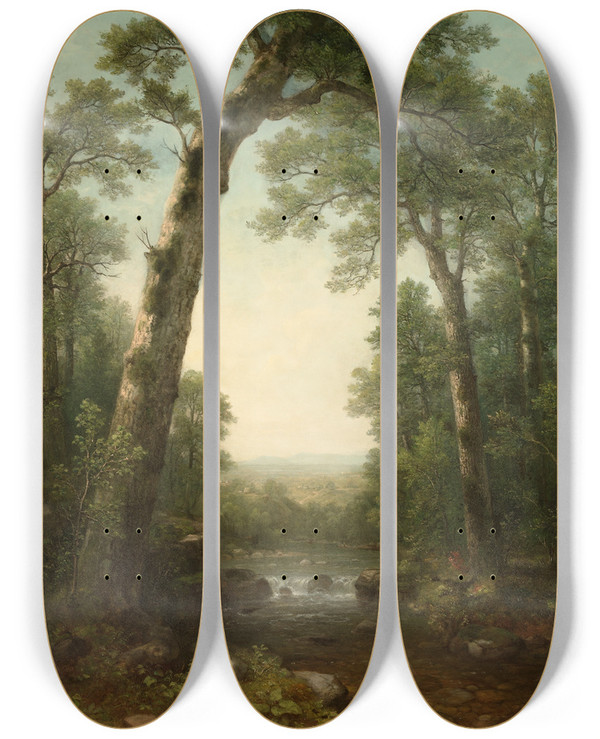 Triptych art skateboard deck of Asher Brown Durand Forest Stream With Vista by Asher Brown Durand (1796-1886)