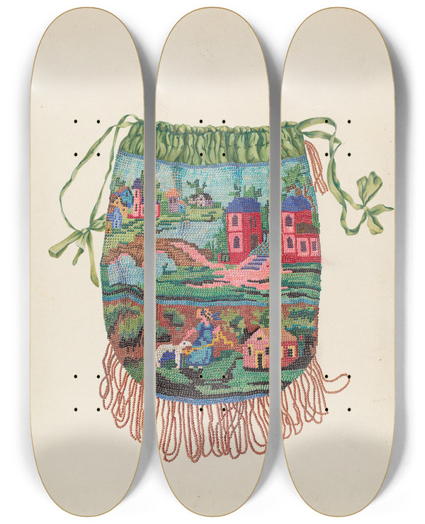 Triptych art skateboard deck of Gene Luedke Bag by Gene Luedke