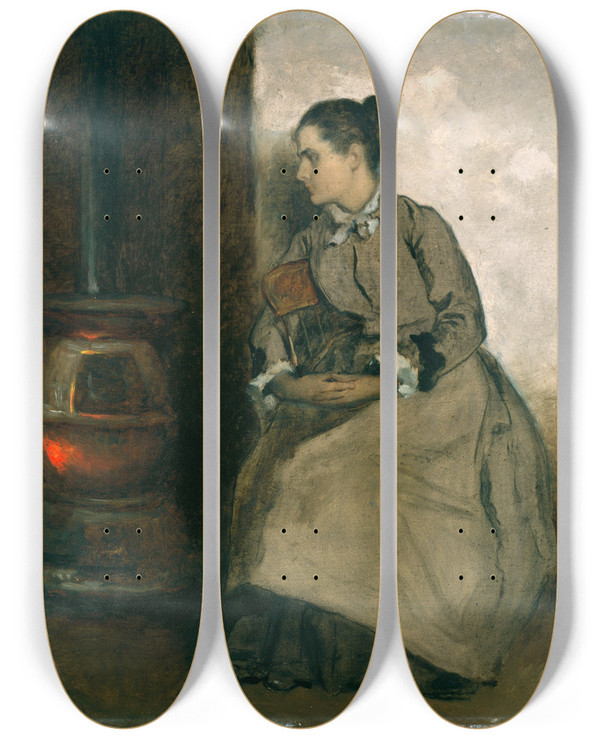 Triptych art skateboard deck of Eastman Johnson Ruth by Eastman Johnson (1824-1906)
