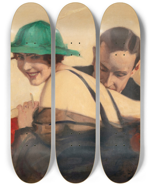 Triptych art skateboard deck of Brynolf Wennerberg Annherung by Brynolf Wennerberg (1866-1950)