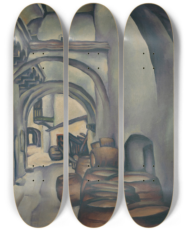 Triptych art skateboard deck of Kontantn Bauer Koick Dvor_1 by Konstantin Bauer (1893-1928)
