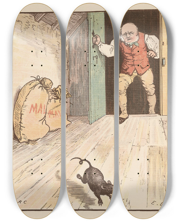 Triptych art skateboard deck of Randolph Caldecott The House That Jack Built Pl3 by Randolph Caldecott (1846-1886)