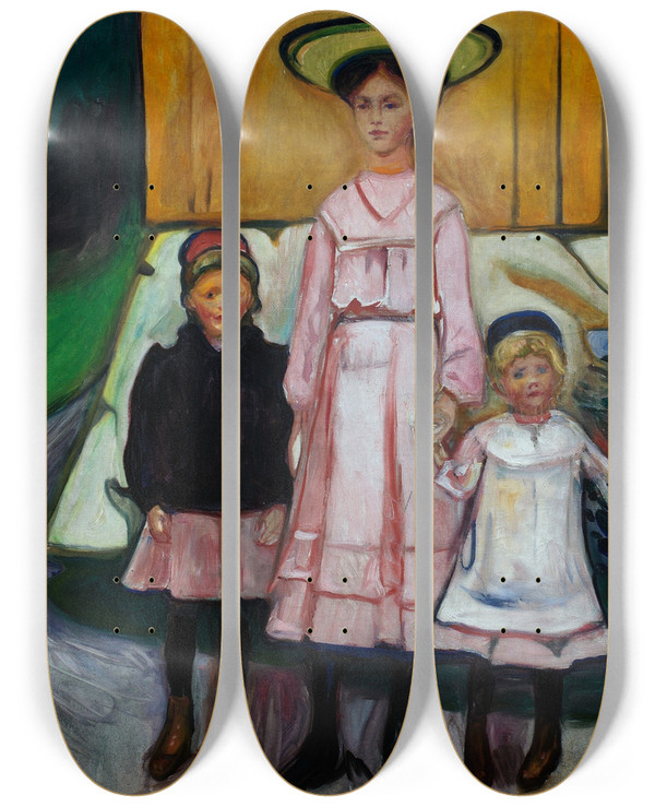 Triptych art skateboard deck of Edvard Munch Three Children by Edvard Munch (1863-1944)