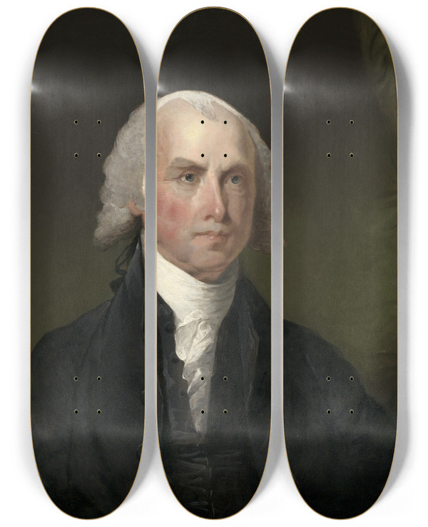 Triptych art skateboard deck of Gilbert Stuart James Madison by Gilbert Stuart (1755-1828)