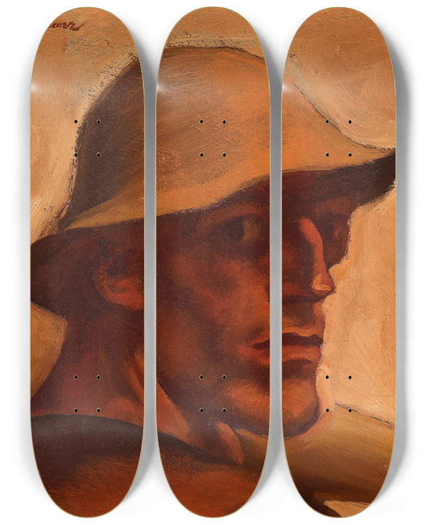 Triptych art skateboard deck of Albin Egger Lienz Totentanz Bauer by Albin Egger Lienz (1868-1926)