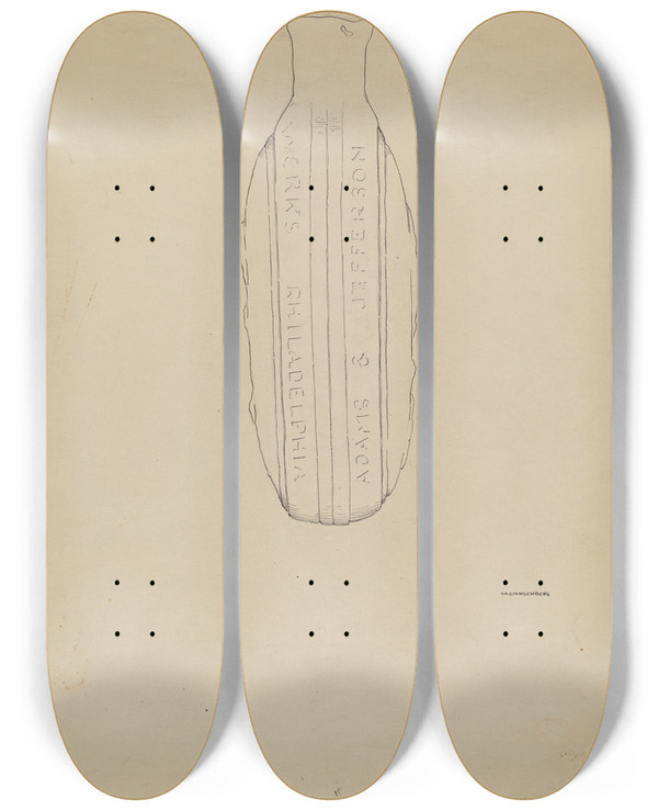 Triptych art skateboard deck of Ga Spangenberg Gen Washington Flask by G.A. Spangenberg