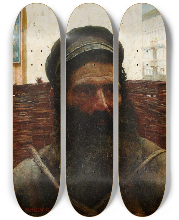 Triptych art skateboard deck of Jzef Pankiewicz Jew With A Basket by Jozef Pankiewicz (1866-1940)