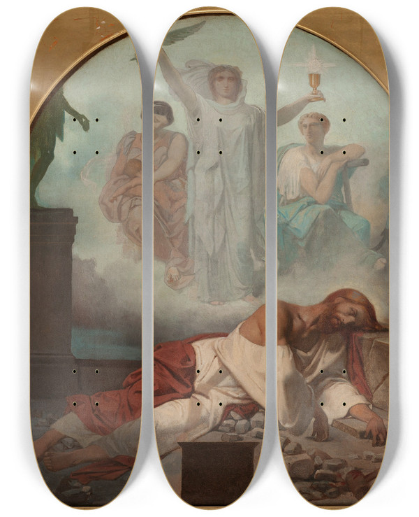 Triptych art skateboard deck of Thodore Pierre Nicolas Maillot Martyre De Saint Jacques by Theodore Pierre Nicolas Maillot (1826-1888)