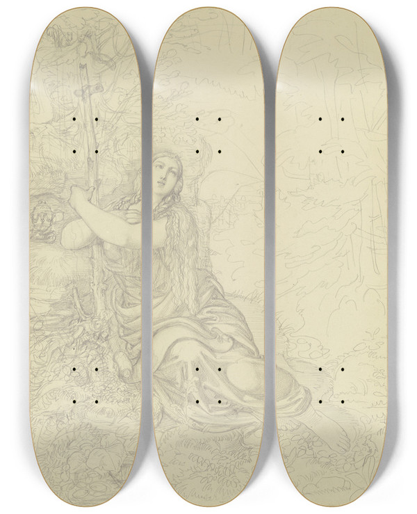 Triptych art skateboard deck of Ferdinand Fellner Die Bende Maria Magdalena by Ferdinand Fellner (1799-1859)