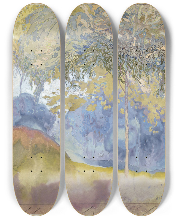 Triptych art skateboard deck of Georges De Feure Boomrijk Landschap_1 by Georges de Feure (1868-1943)