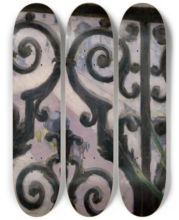 Triptych art skateboard deck of Gustave Caillebotte View From A Balcony by Gustave Caillebotte (1848-1894)