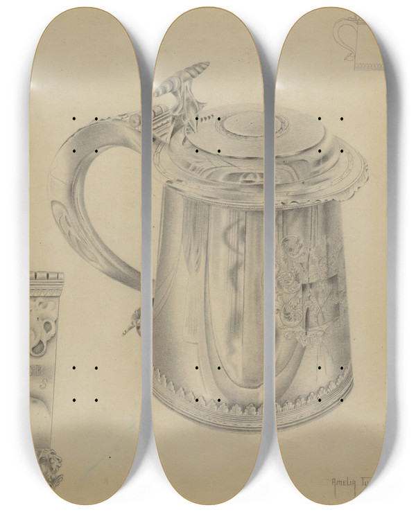 Triptych art skateboard deck of Amelia Tuccio Silver Tankard_3 by Amelia Tuccio (20-)