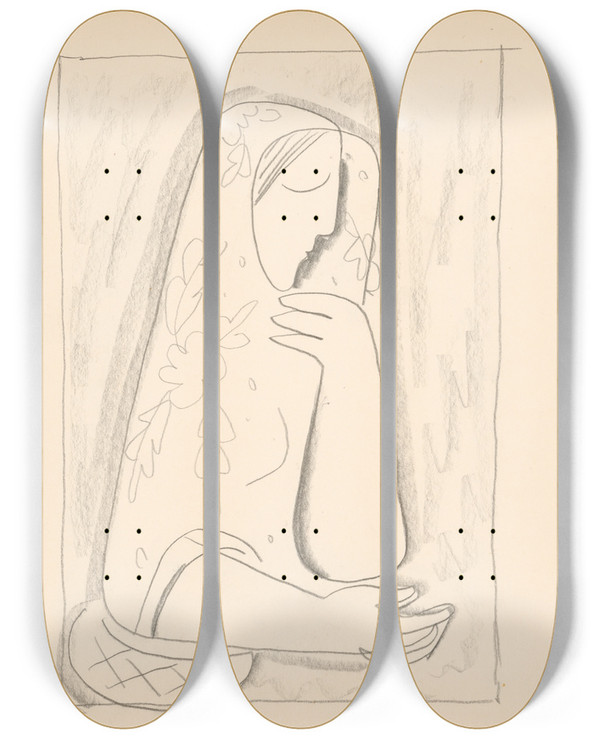 Triptych art skateboard deck of Mikul Galanda Ena S Kokom by Mikulas Galanda (1895-1938)