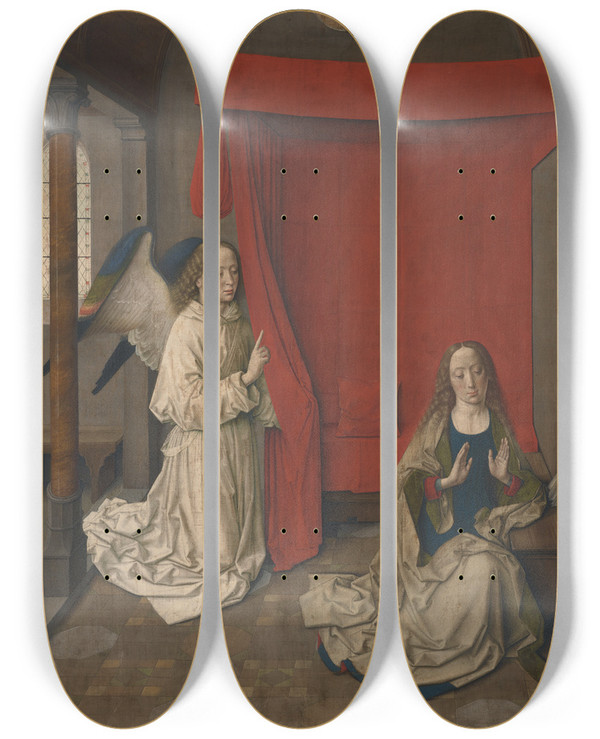 Triptych art skateboard deck of Dieric Bouts The Annunciation by Dieric Bouts (1415-1475)