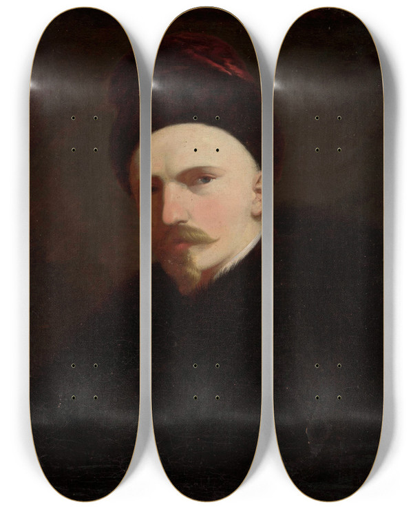 Triptych art skateboard deck of Aleksander Rycerski Selfportrait by Aleksander Rycerski (1825-1866)