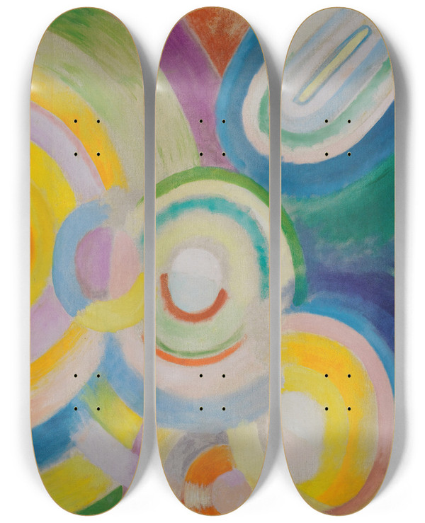 Triptych art skateboard deck of Robert Delaunay Disques Colors by Robert Delaunay (1885-1941)