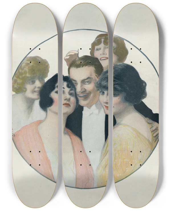 Triptych art skateboard deck of William Ely Hill Plenty Of Speed But No Control by William Ely Hill (1887-1962)