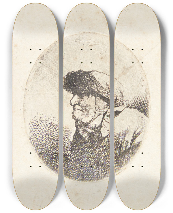 Triptych art skateboard deck of Cornelis Pietersz Bega Brystbillede Af En Gammel Kvinde by Cornelis Pietersz Bega (1631-1664)