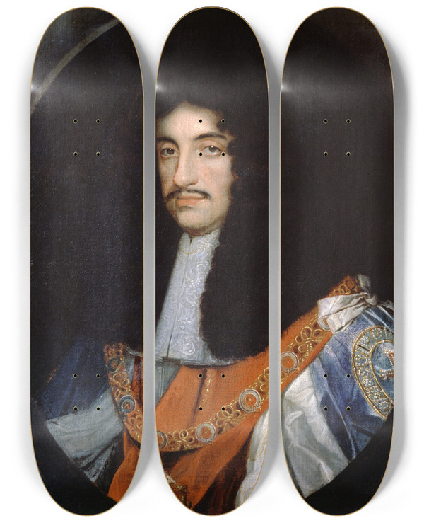 Triptych art skateboard deck of John Michael Wright Charles Ii by John Michael Wright (1617-1694)