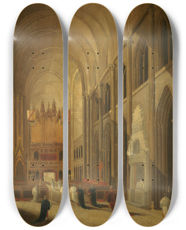 Triptych art skateboard deck of David Roberts Going To Mass by David Roberts (1796-1864)