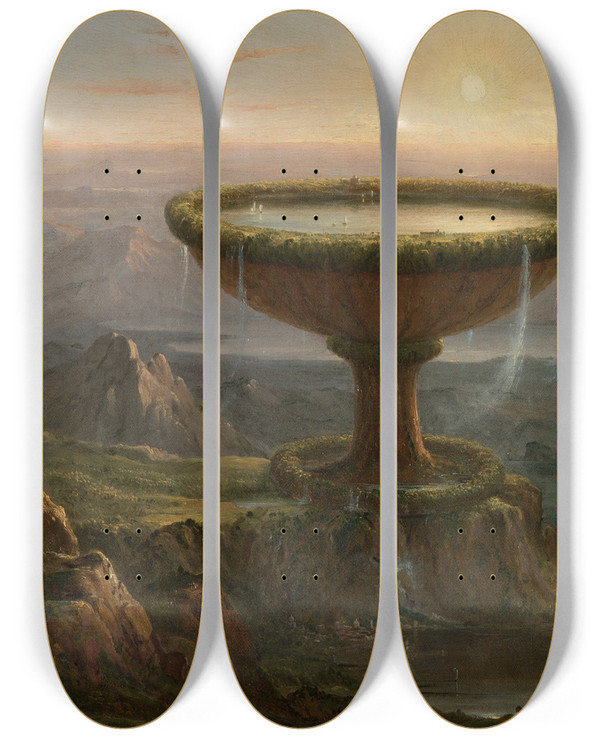 Triptych art skateboard deck of Thomas Cole The Titans Goblet by Thomas Cole (1801-1848)