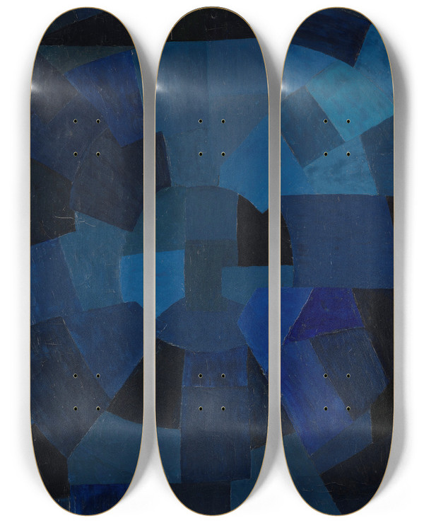 Triptych art skateboard deck of Otto Freundlich Komposition In Blau by Otto Freundlich (1878-1943)
