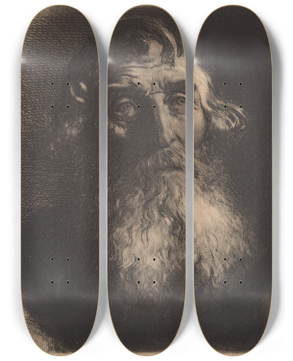 Triptych art skateboard deck of Sir Hubert Von Herkomer Old Man by Sir Hubert Von Herkomer (1849-1914)