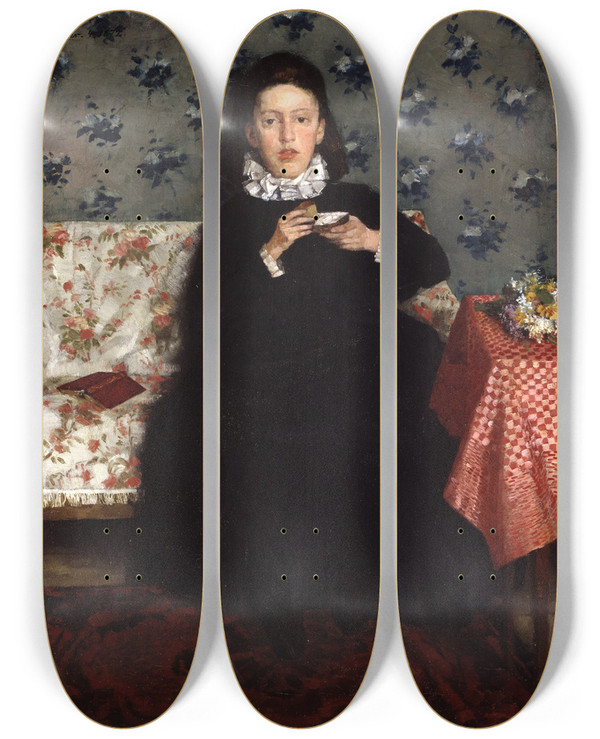 Triptych art skateboard deck of Wilhelm Trbner On The Sofa by Wilhelm Trubner (1851-1917)