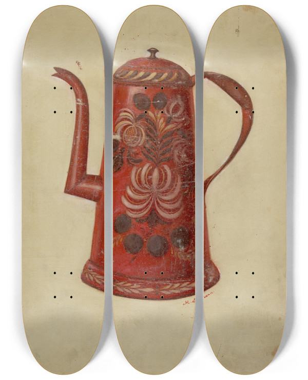 Triptych art skateboard deck of Max Soltmann Toleware Coffee Pot_1 by Max Soltmann