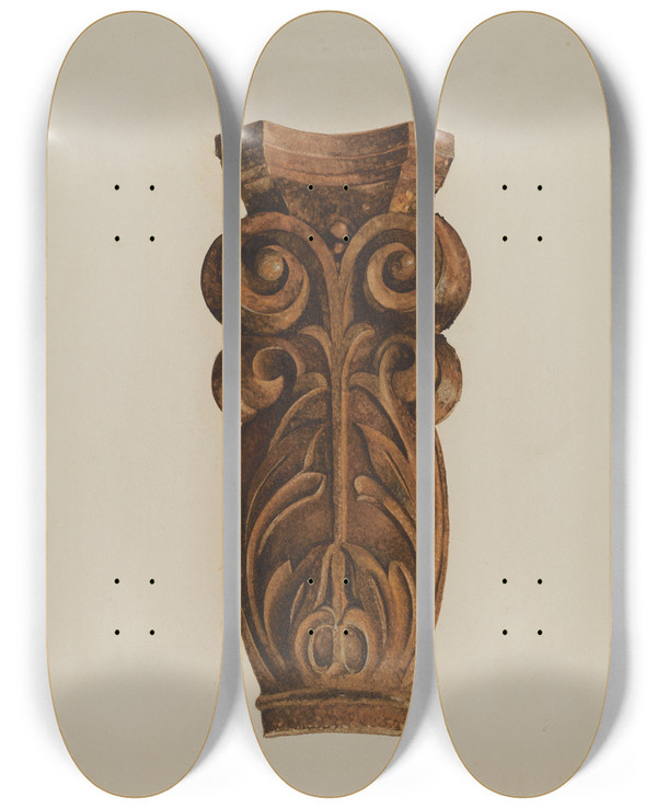 Triptych art skateboard deck of Thomas Dooley Leaf And Scroll by Thomas Dooley