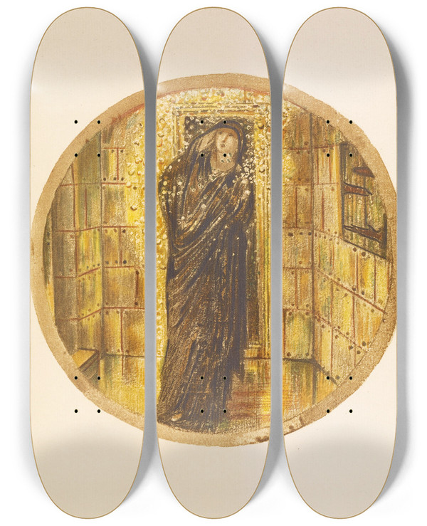 Triptych art skateboard deck of Sir Edward Coley Burnejones Golden Shower by Sir Edward Coley Burne-Jones (1833-1898)