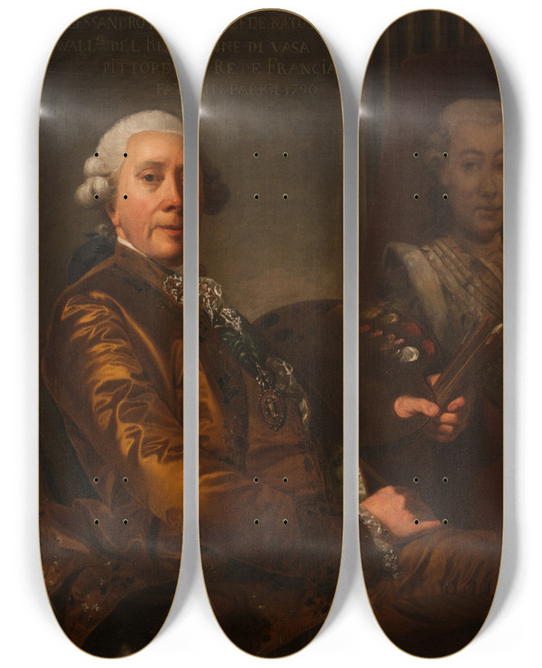Triptych art skateboard deck of Alexander Roslin Selfportrait_1 by Alexander Roslin (1718-1793)
