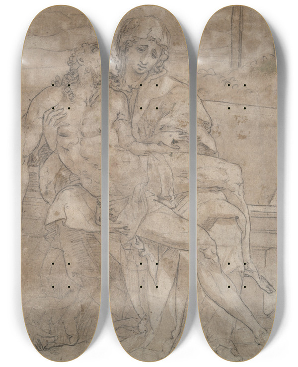 Triptych art skateboard deck of Circle Of Bartolomeo Neroni Il Riccio Piet by Circle of Bartolomeo Neroni (Il Riccio) (1505-1571)