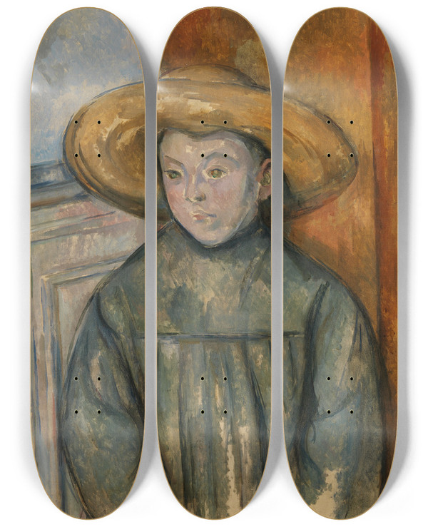 Triptych art skateboard deck of Paul Czanne Boy With A Straw Hat by Paul Cezanne (1839-1906)