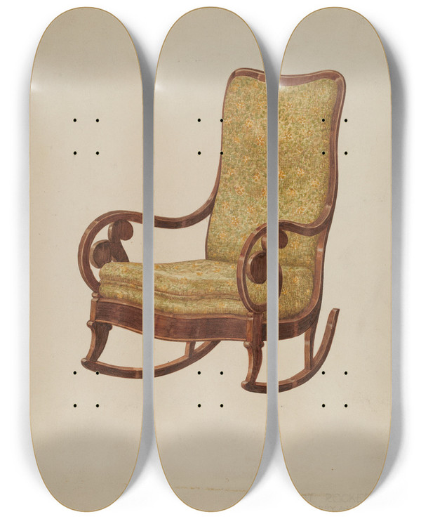 Triptych art skateboard deck of Edward A Darby Rocking Chair by Edward A Darby