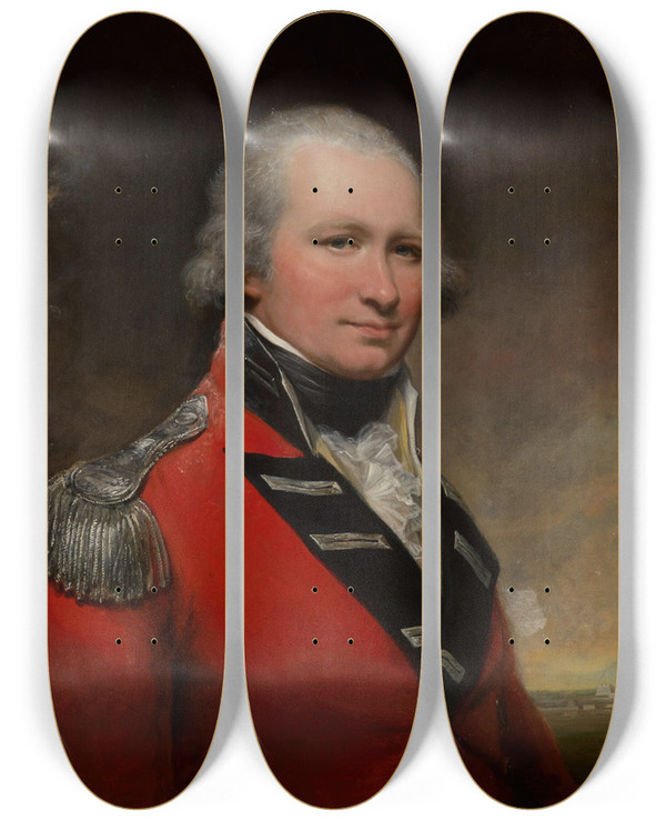 Triptych art skateboard deck of Arthur William Devis Portrait Of A Captain Possibly David Bairdhalflength Before The Fort At Srirangapatna by Arthur William Devis (1762-1822)