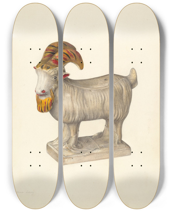Triptych art skateboard deck of Mina Lowry Goat_2 by Mina Lowry (1894-1942)