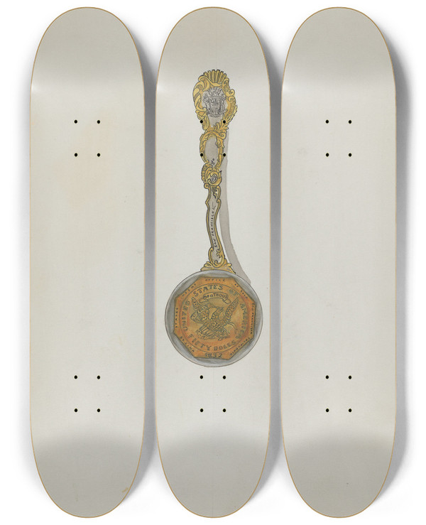 Triptych art skateboard deck of Ellen Duncan Souvenir Spoon_3 by Ellen Duncan