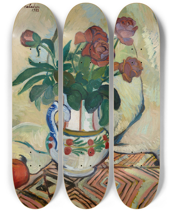 Triptych art skateboard deck of Suzanne Valadon Bouquet De Roses by Suzanne Valadon (1865-1938)